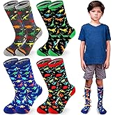 Tisancy 4 Pairs Kids Compression Socks Dinosaur Compression Stockings Knee Length Compression Socks for Kids Boys Girls child Adult Small Feet
