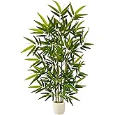 Warmplants Artificial Bamboo Tree, 4ft Tall Faux Bamboo Plant with White Planter, Fake Trees with 4 Trunks and Lifelike Leaves for Indoor Outdoor Home Office Décor