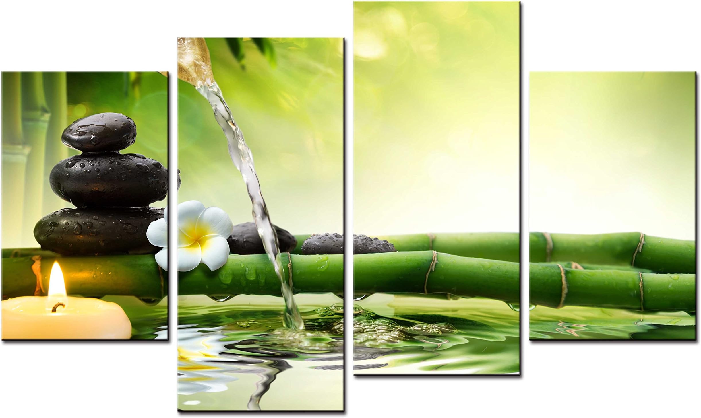 SmartWallArt - Spa Paintings Wall Art Spa Stone Tower and White Flower on The Bamboo Under a Bunch of Water 4 Pieces Picture Print on Canvas for Modern Home Decoration