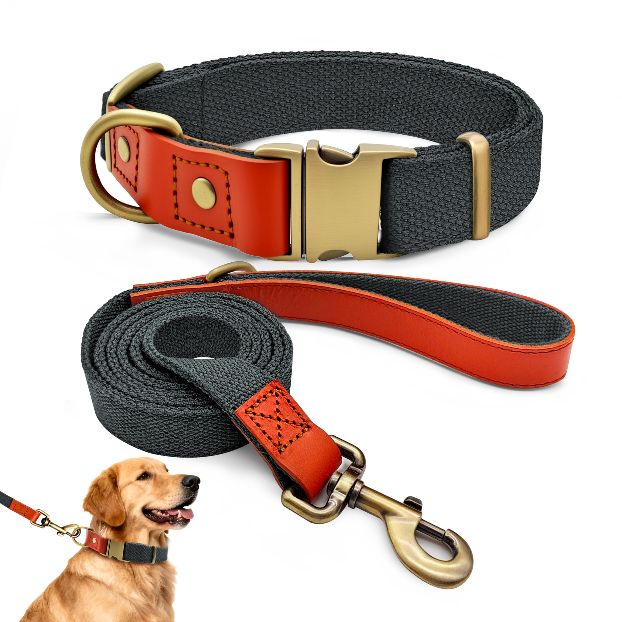 QRDA Dog Collar and Lead Set Blue-Black Personalized Collar Adjustable Tactical Belt for Dogs Medium Large Dogs, XL