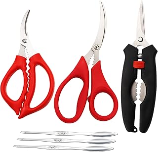 Küchenschere, Fischschere, Fischschere, Krebsschere, 3 Stück und Hummergabel