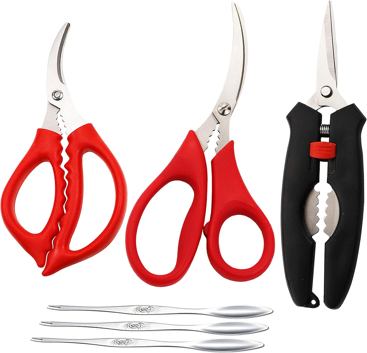 Küchenschere, Fischschere, Fischschere, Krebsschere, 3 Stück und Hummergabel