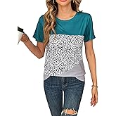 S.ROMZA Summer T-Shirt Women's Leopard Short Sleeve Shirt Loose Round Neck Tee Casual Top
