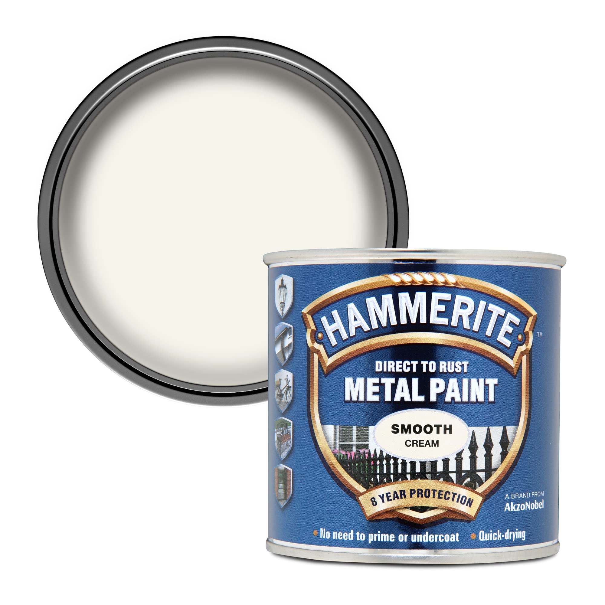 Hammerite 5122058 Direct to Rust Metal Paint - Smooth Cream Finish 250ML