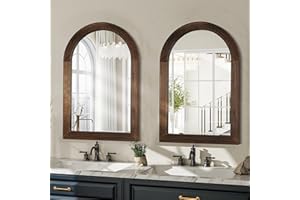 LOSOUR 2 Pack Arched Mirror, Farmhouse Decor Solid Wood Frame Wall Mirror,Vintage Bathroom Mirrors for Bathroom, Living Room,Bedroom, Entryway, Hallway,Foyer (Coffee, 2 Pack-30 L x 20" W)