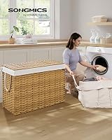 SONGMICS Laundry Basket 200 L Rattan Style With Lid Handles Foldable LCB320Y01 view 2