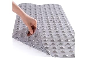 ROSMARUS Extra Long 16” x 39” Non-Slip Bathtub Mat, Shower Mat for Tub with Suction Cups and Drain Holes Bathtub Mats for Kids, Baby, Bathroom Shower Floor Mat Anti Slip Bathtub Accessories, Grey