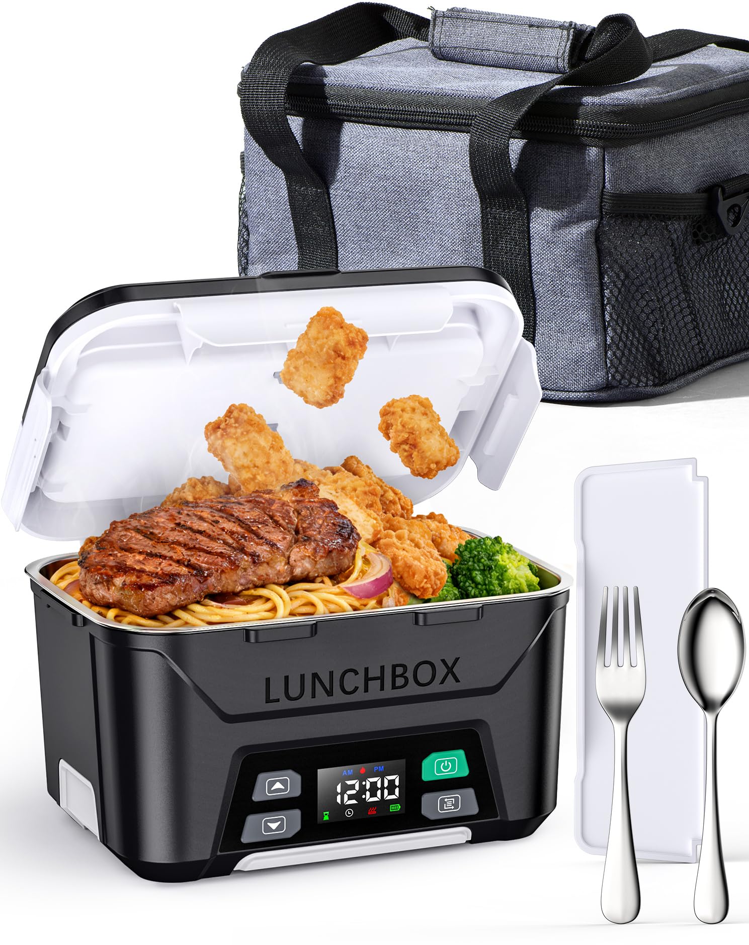 Photo 1 of EAST OAK Heated Lunch Box Battery Powered with Automatic Heating, Cordless Heatable Lunchbox for Adults, 1.3L Portable Food Warmer with Insulated Carry Bag