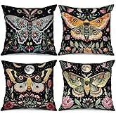 Butterfly Flowers Throw Pillow Covers Set of 4 Phase of The Moon Pillow Covers 18x18inch Tropical Green Leaves Pillow Case Outdoor Modern Cushion Covers Decor for Couch Sofa Living Room Gift(Black)