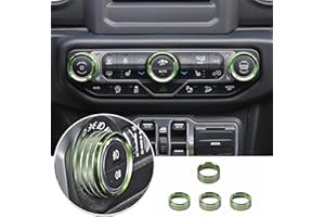JeCar Air Conditioner Radio Switch Knob Cover & Headlight Knob Cover Aluminum Alloy AC Button Trims Compatible with Jeep Wrangler 2018-2023 JL JLU & 2020-2023 Gladiator Specific Dial Panel, Green
