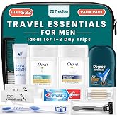 Travel Essentials For Men Travel Kit With Name Brand Travel Size Toiletries | Travel Size Shampoo, Body Wash, Deodorant, Toothpaste, Shaving Cream, Razor, Toothbrush, Comb. Premium Reusable Toiletry Bag