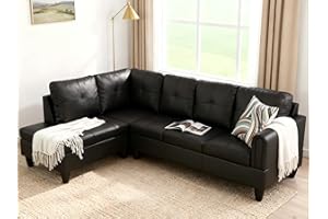 Trygoal L Shaped Couch Sectional Couches with Chaise, 3 Pieces Modular Convertible Sofa for Living Room Furniture Sets and Small Apartment Faux Leather, Black