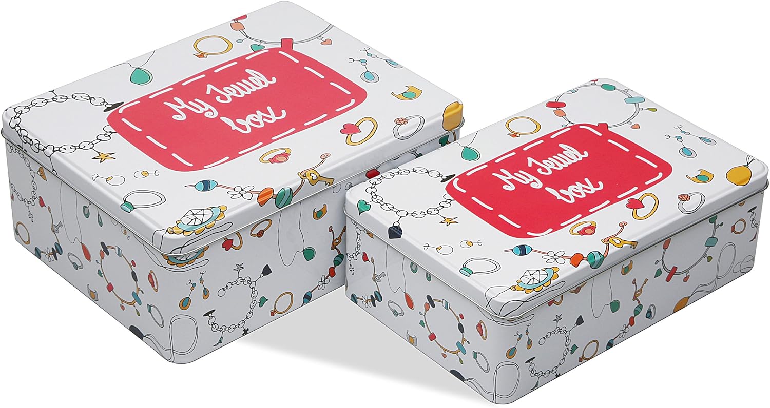 Versa SET2 Cajas Metal JOYERO Blanca, Hojalata: Amazon.es: Hogar
