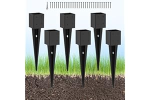 TAYORY 6 Pcs 4"x4" Fence Post Anchor Ground Spike 24"(Actual: 3.6"x3.6") Heavy Duty Metal Fence Post Anchor, Black Powder-Coated, for Fence,Deck,Bird Feeder,Railing,Mailbox
