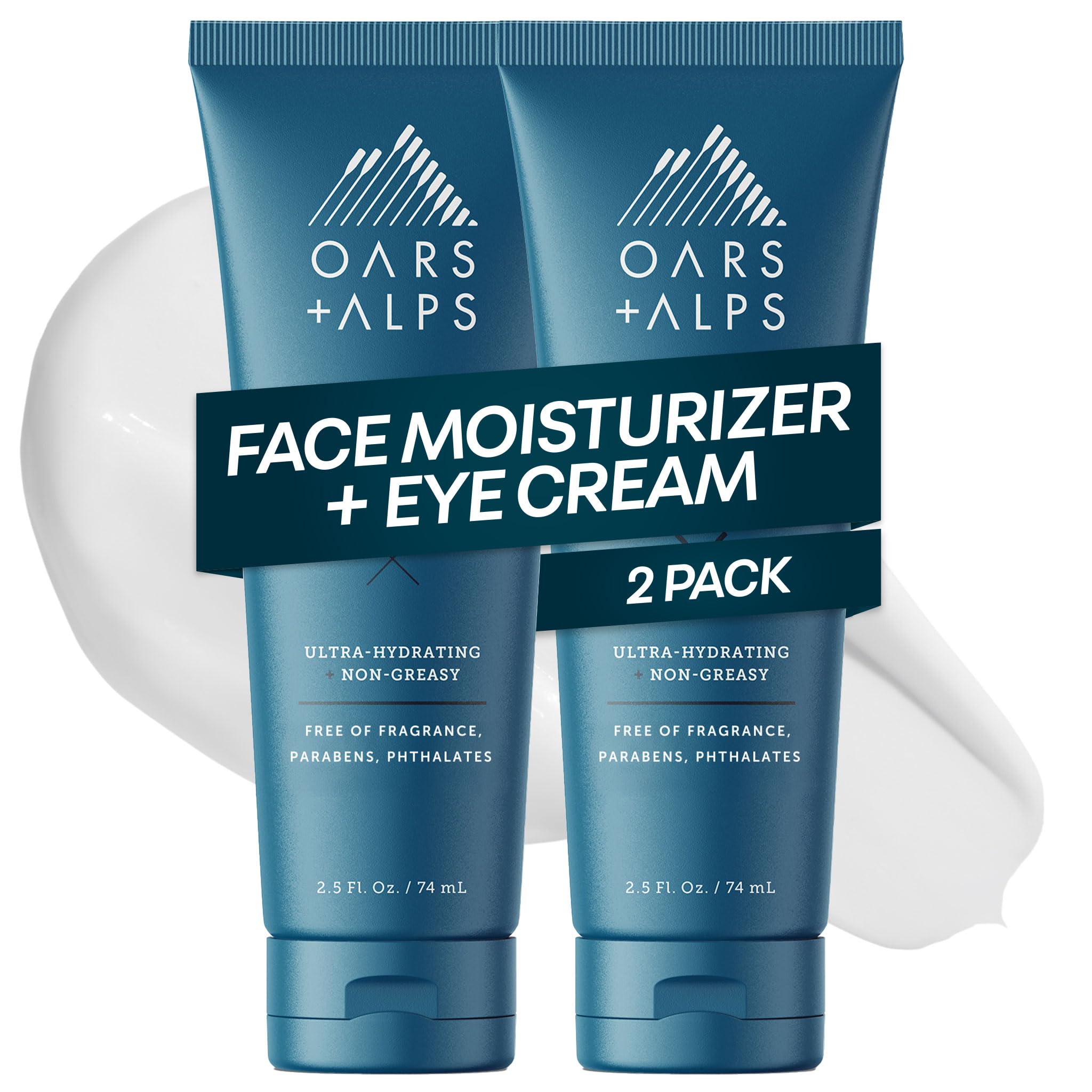 Oars + Alps Face Moisturizer and Eye Cream, Face Lotion with Aloe Leaf Juice and Vitamin E, Long Lasting, Hydrating Cream, TSA Friendly, 2.5 Fl Oz, 2 pk Image