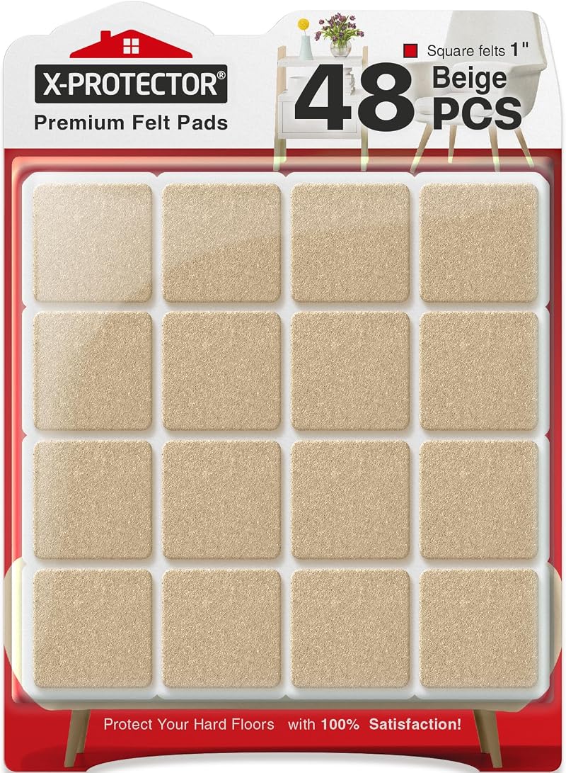 X-Protector 48 Pcs Chair Pads 25mm Felt Floor Protectors Beige