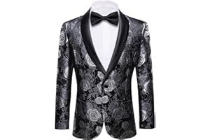 BARRY.WANG Barry. Wang Men's Sport Coats & Blazers Lightweight Floral Suit Jacket 1 Button Tuxedo Regular Fit Casual Wedding Blazer