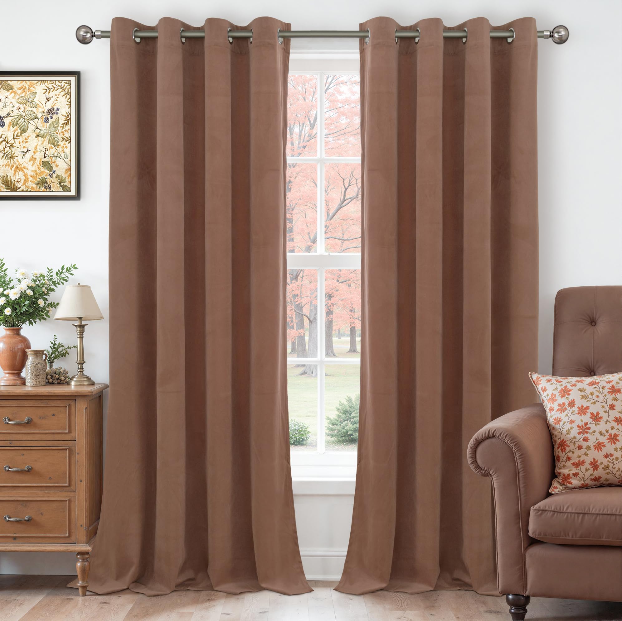 YoungsTex Mocha Brown Velvet Curtains 80 Inch Length 2 Panels, Thermal Insulated Blackout Drapes with Grommet Room Darkening Privacy for Living Room Bedroom Window, 52 X 80 Inch