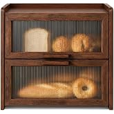 Kitsure Wooden Bread Box for Kitchen Countertop, 2 Layer, Large, Brown | Vintage Farmhouse Bread Boxes, Clear Viewing Doors,