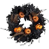 Halloween Wreath for Front Door - 22inch Eucalyptus Wreaths with Pumpkin, Feather and Maple Leaves for Indoor Outdoor Wall Window Porch Patio Garden Farmhouse Home Party Prom Decoration