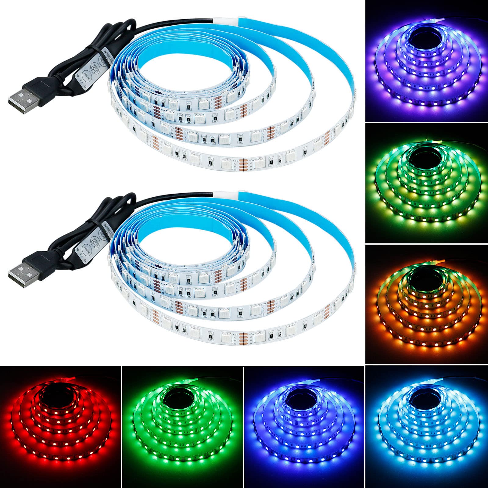 GOMING 5V USB RGB LED Strip Light USB Powered 4M (2pcs x 6.6ft) 240LEDs Flexible SMD 5050 with Controller Dimmable 19 Dynamic Modes 20 Static Colors No-Waterproof IP20 LED Tape Lights