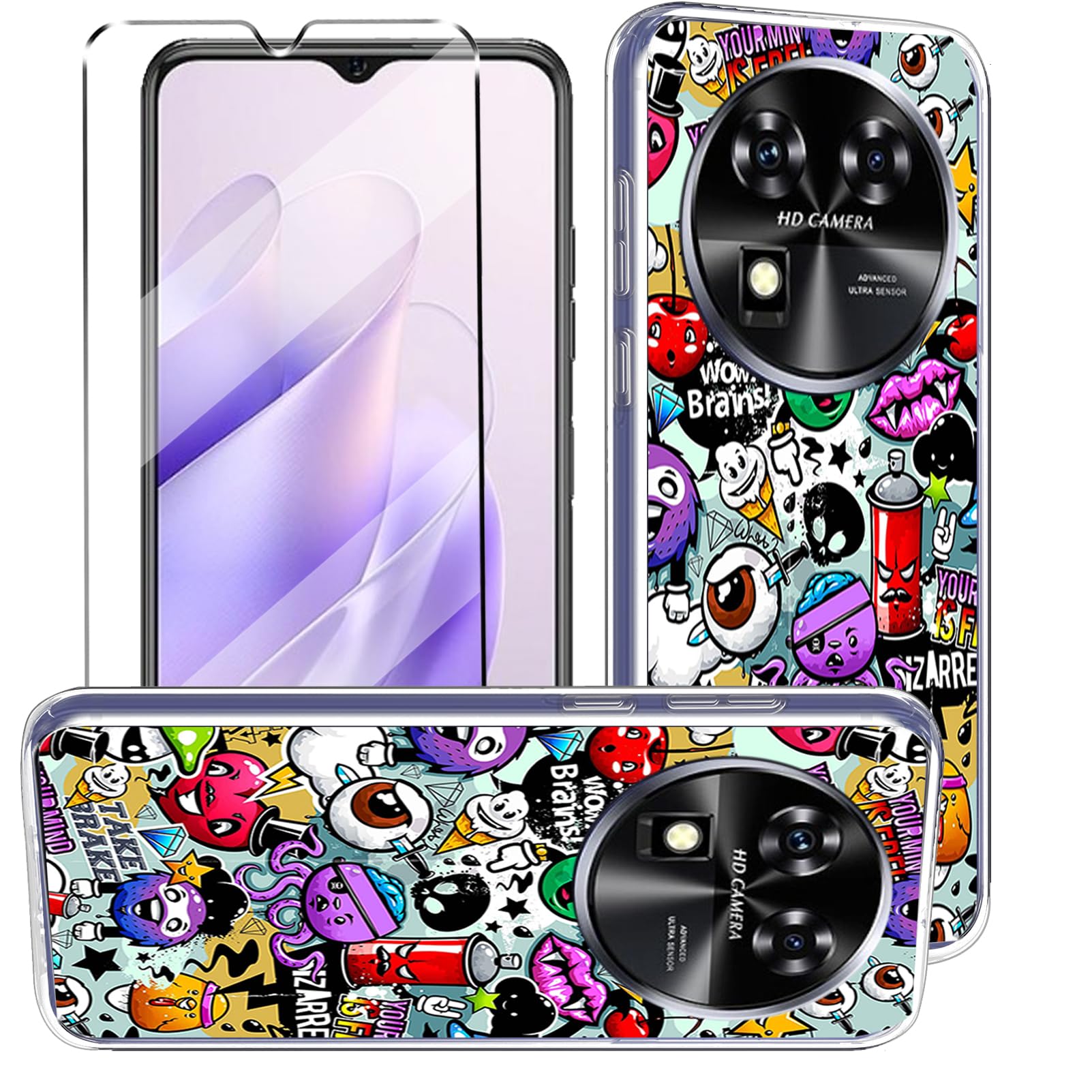 HuiYouMY 2-in-1 Case Compatible with OUKITEL C37 Cover with 1 Pack Tempered Glass Screen Protector for OUKITEL C37, Slim Fit Soft TPU Shockproof Anti-Scratch Phone Case Cover - XS40