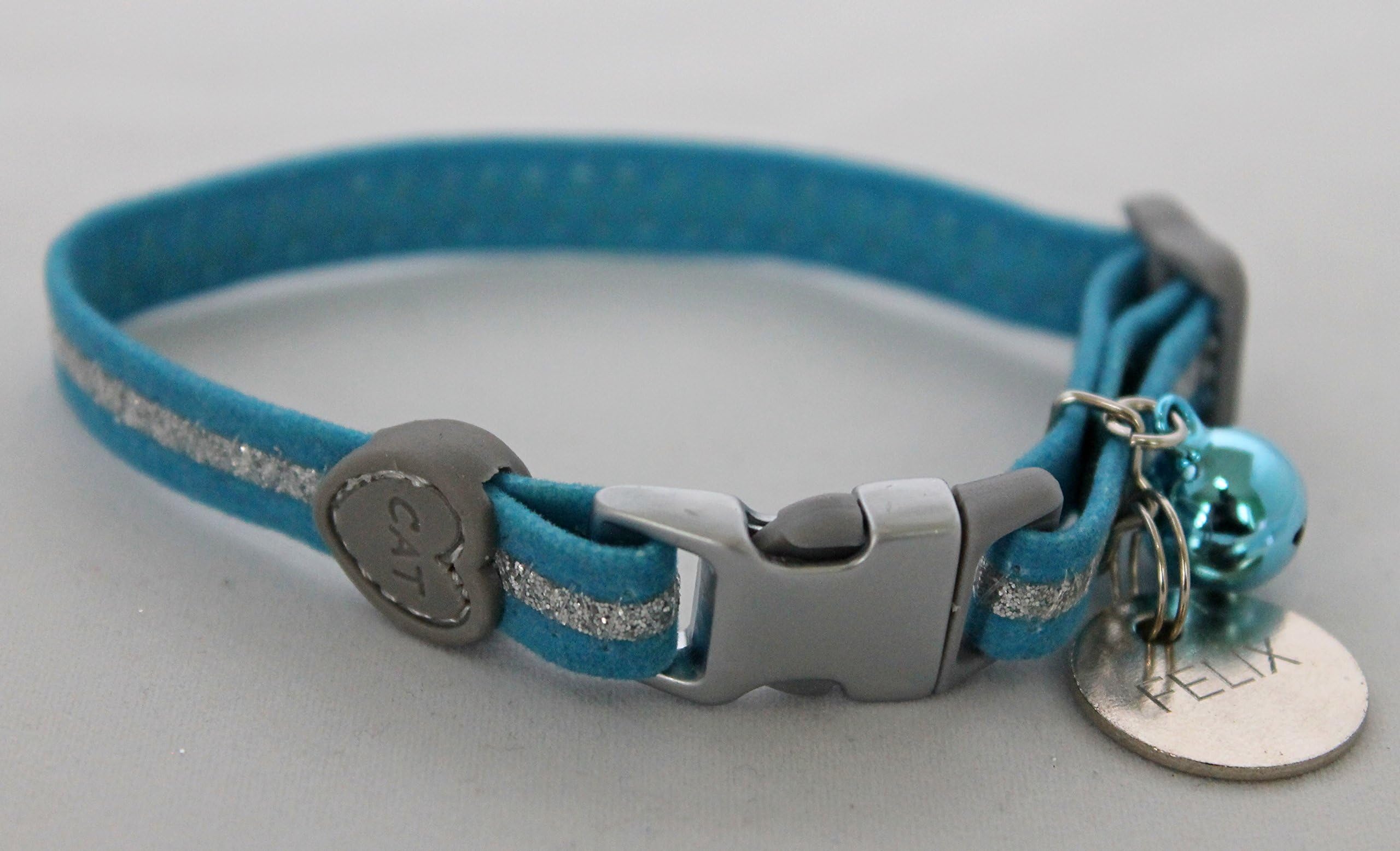 Whisker City (SALE) GLITTERY KITTEN COLLAR WITH BELL & 20MM DOUBLE SIDED NICKEL PLATED ENGRAVED ID TAG (BLUE & 20MM ID TAG)
