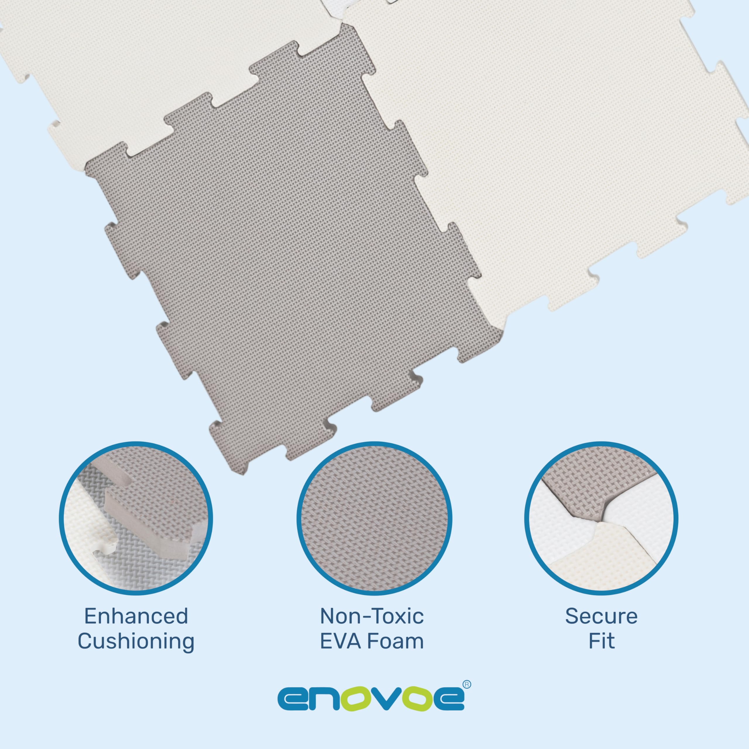 Enovoe Soft Baby Play Mat - Non-Toxic, Interlocking EVA Foam Tiles, 16 Pieces - Safe, Cushioned Floor Play Area for Kids, Infants & Toddlers - Ideal for Playrooms, Nurseries, and Home Gyms (12