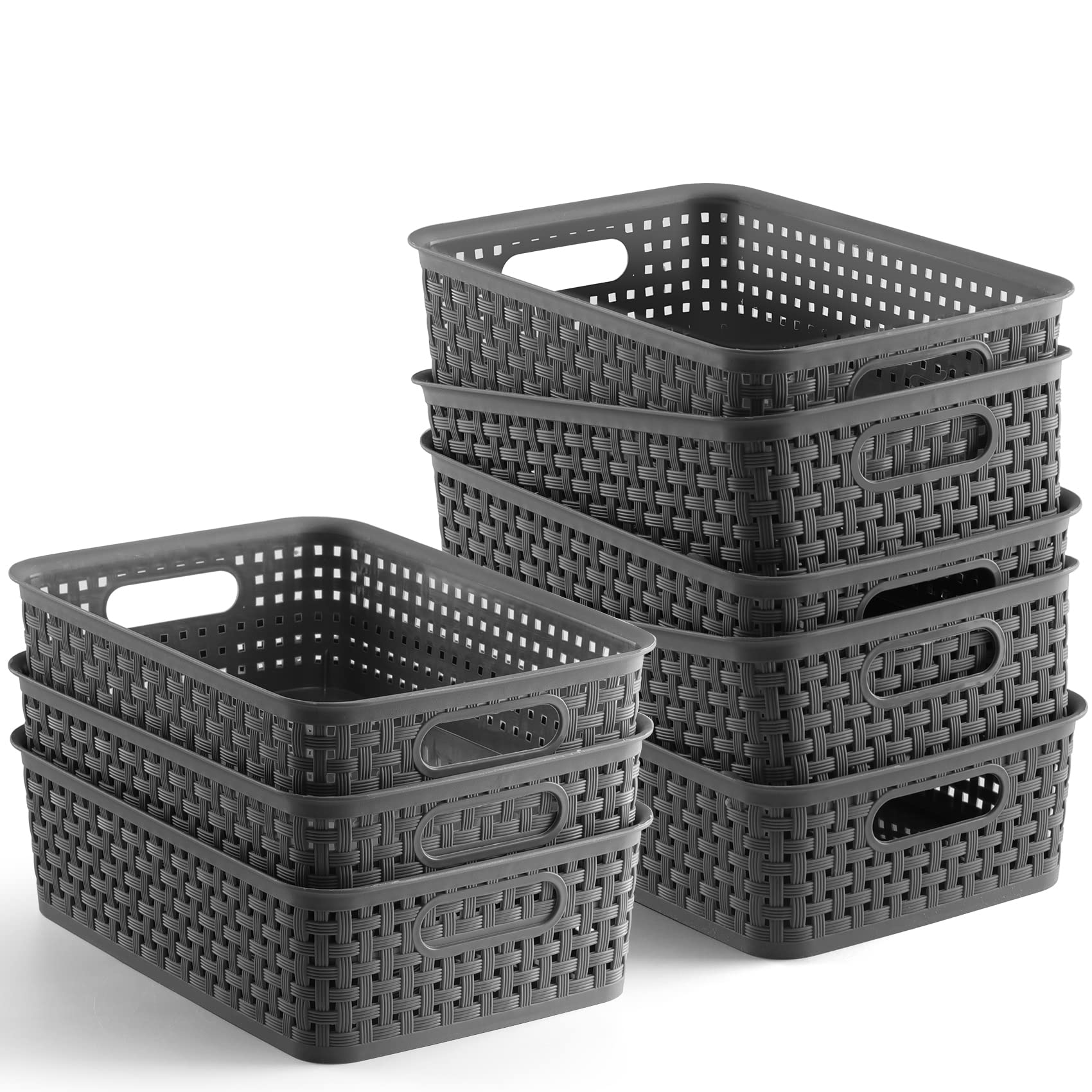 Photo 1 of NETANY Plastic Storage Baskets - 8 Pack, Gray, Durable, Easy to Use, Flexible, Multi-Purpose, Ideal for Closets, Cabinets, Shelves, Countertops