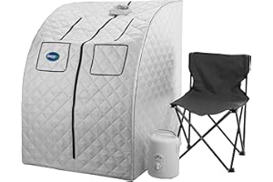 Durasage Oversized Portable Personal Steam Sauna Spa with 800W Steam Generator, 60-Minute Timer, Dual Pockets, Zippered Hand Openings & Chair for at-Home Relaxation (Silver, 33"x31.5"x41")