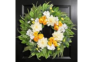 Spring Summer Wreath for Front Door, 24 Inch Spring Wreath Floral with Peony Ranunculus Hydrangea Flower Summer Door Wreaths 