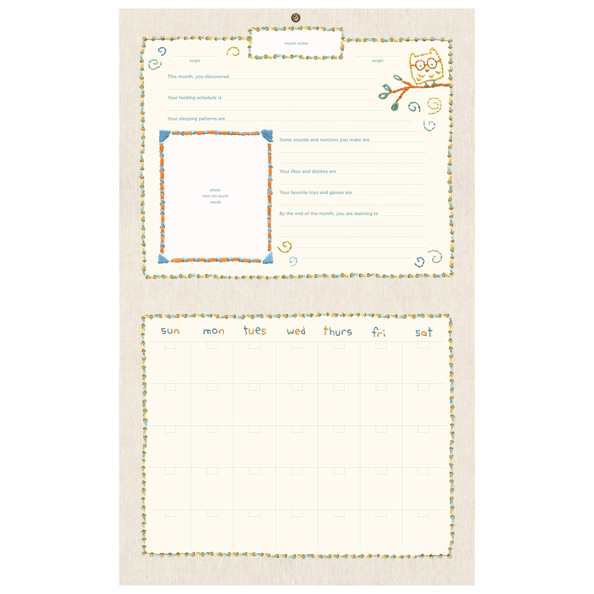 C.R. Gibson Animals 'Hello World' Baby Calendar Baby First Year Tracker, 11'' W x 18'' H