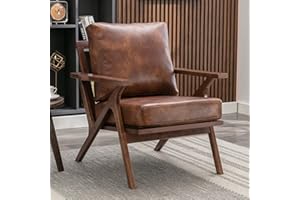Bonzy Home Accent Chairs,Faux Leather Modern Accent Chair Armchair for Bedroom, Upholstered PU Leather Solid Wood Frame