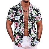 COOFANDY Mens Hawaiian Shirt Short Sleeve Button Down Shirts Tropical Summer Beach Shirts Casual Floral Aloha Shirts