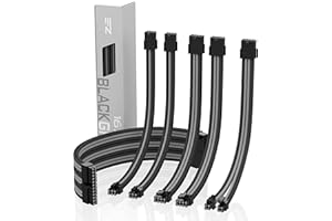EZDIY-FAB Sleeved Cable-Sleeve Extension Power Supply Cable Kit ATX 24 Pin 8 Pin 6 Pin 4+4 Pin with Combs-Black Grey