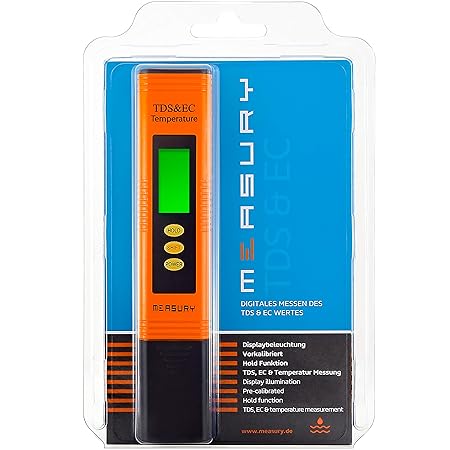 Measury EC Meter Tester TDS Messgerät für Osmoseanlage, Aquarium und Trinkwasser, Leitwertmessgerät mit Thermometer, Leitfähi
