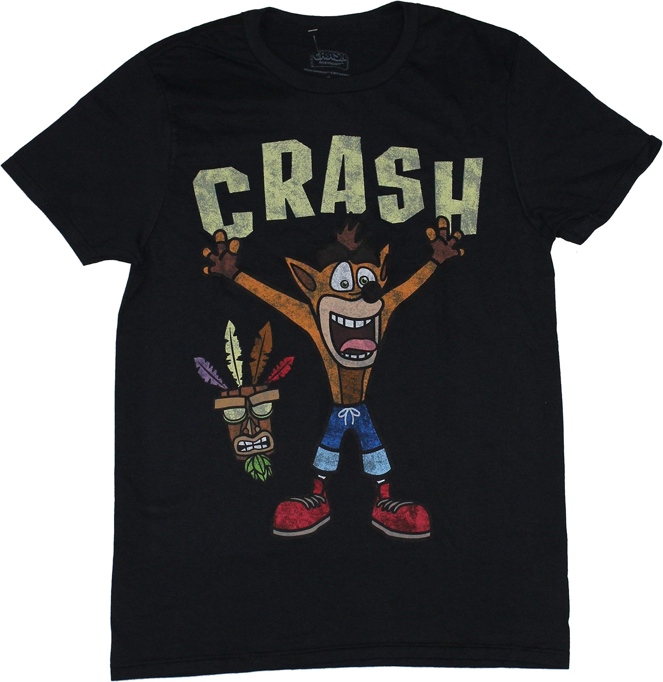 Crash Bandicoot Mens T-Shirt - Distressed Crash Under Logo (XXX-Large, Black)