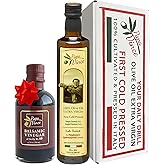 Papa Vince Olive Oil & Balsamic Vinegar Gift Set – Made in Italy, Family-Grown in Sicily. Features Sipping-Quality, Organic, Polyphenol-Rich EVOO & Slowly Aged, No-Sugar-Added Balsamic Vinegar
