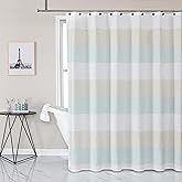 Central Park Spa Tan Stripe Fabric Shower Curtain Water Resistant Color Block Stripe Print Bathroom Spa Hotel Decorative Shower Curtain Liner with 12 Grommets(Spa Blue/Tan, 70"x72")
