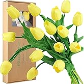 FiveSeasonStuff Real Touch Tulips Artificial Flowers – 15 Stems Faux Tulip Bouquet in Gift Box for Wedding, Home Decor, Party, Floral Arrangements (Candle Glow Yellow)