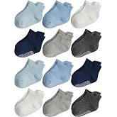 Aroveea Toddler Socks Non Slip Grip Ankle Baby 12 Pack for Kids Boys Girls | Soft combed cotton; safety silicone on bottom; machine washable; fits 6M to 7Y children indoor outdoor play all season