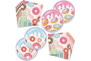 40Pcs Donut Party Supplies Sprinkle Dinnerware Set - Disposable Plates Napkins Serves 20 - Two Sweet Baby Shower Birthday Par