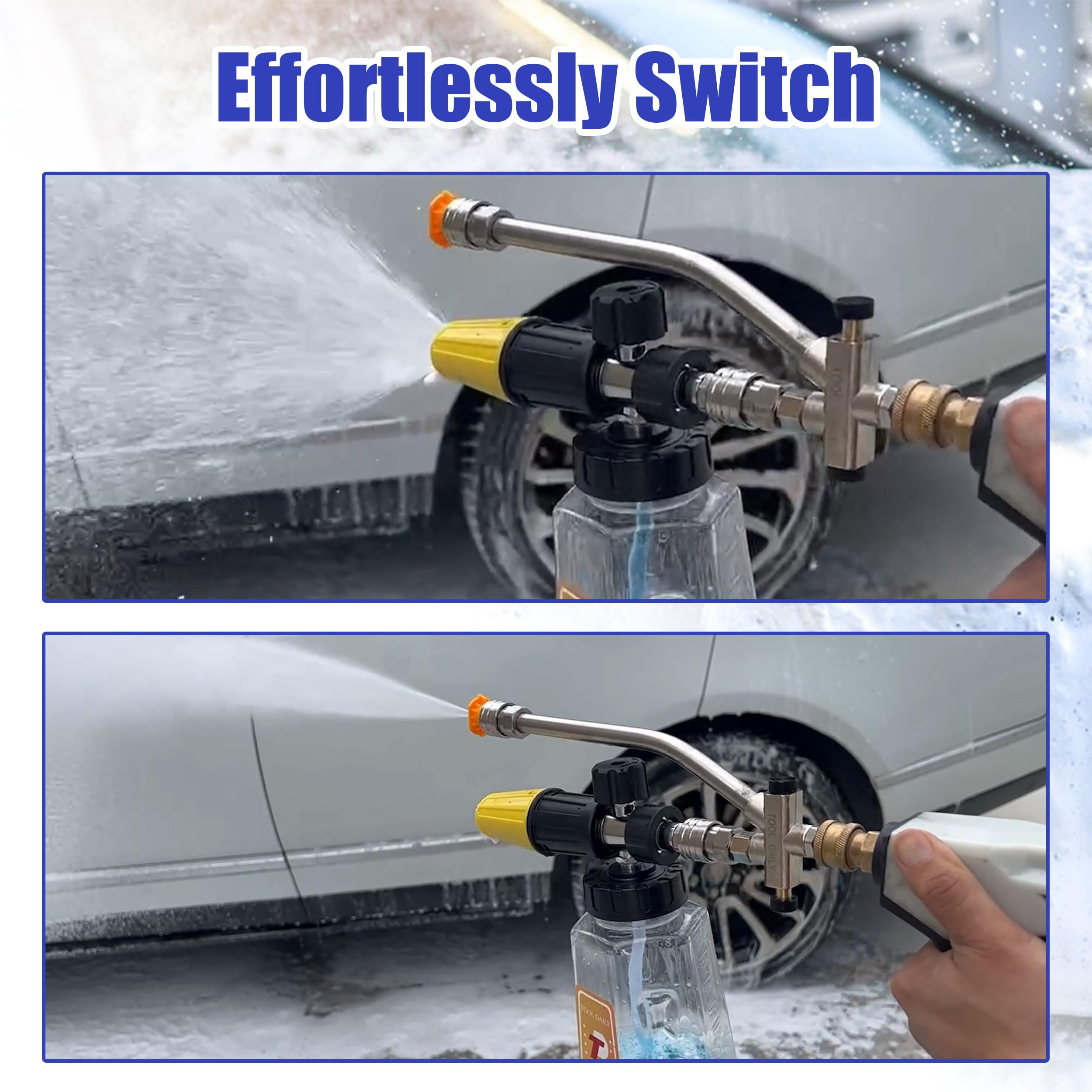Tool Daily Foam Cannon Dual-Connector Accessory, Pressure Washer Double Tip Attachment for Soap Cannon, 5 Pressure Washer Sprayer Nozzles, 1/4