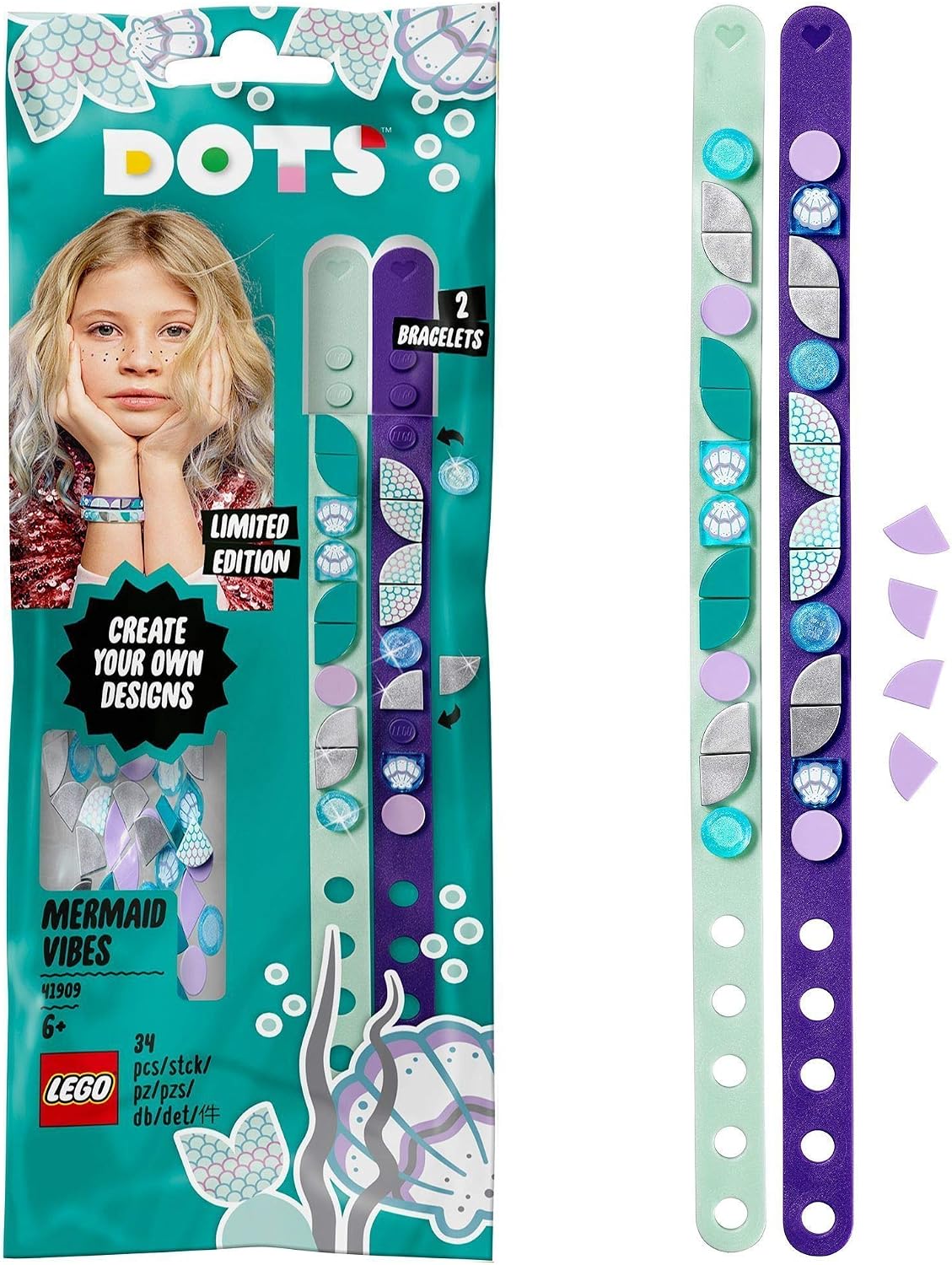 LEGO 41909 DOTS Mermaid Vibes Bracelets, Assorted Colors