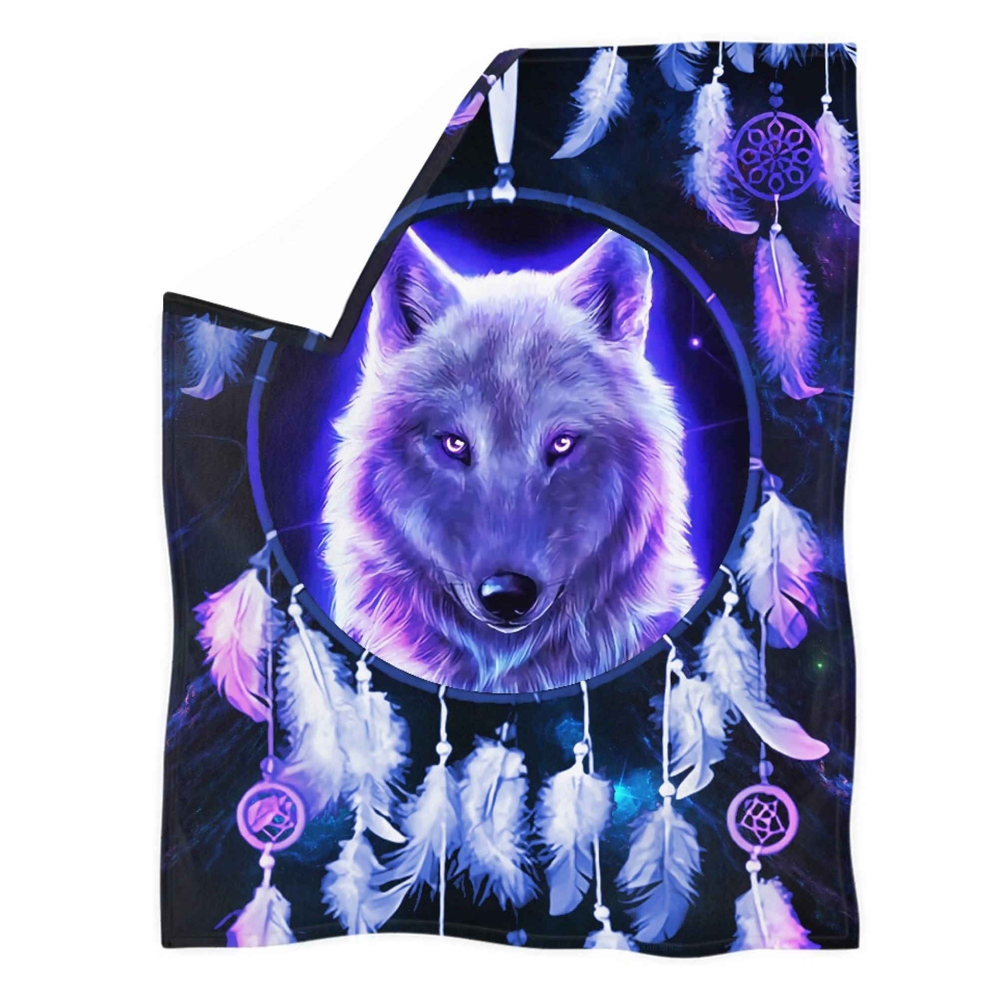 chaqlin Dream catcher Wolf Throw Blanket Cozy Soft Throw Blankets Animal Wolf Blankets and Throws Couch Sofa Bed Camping Travel Picnic Outdoor Blanket Bedding Kid Baby Boys Girls Adults