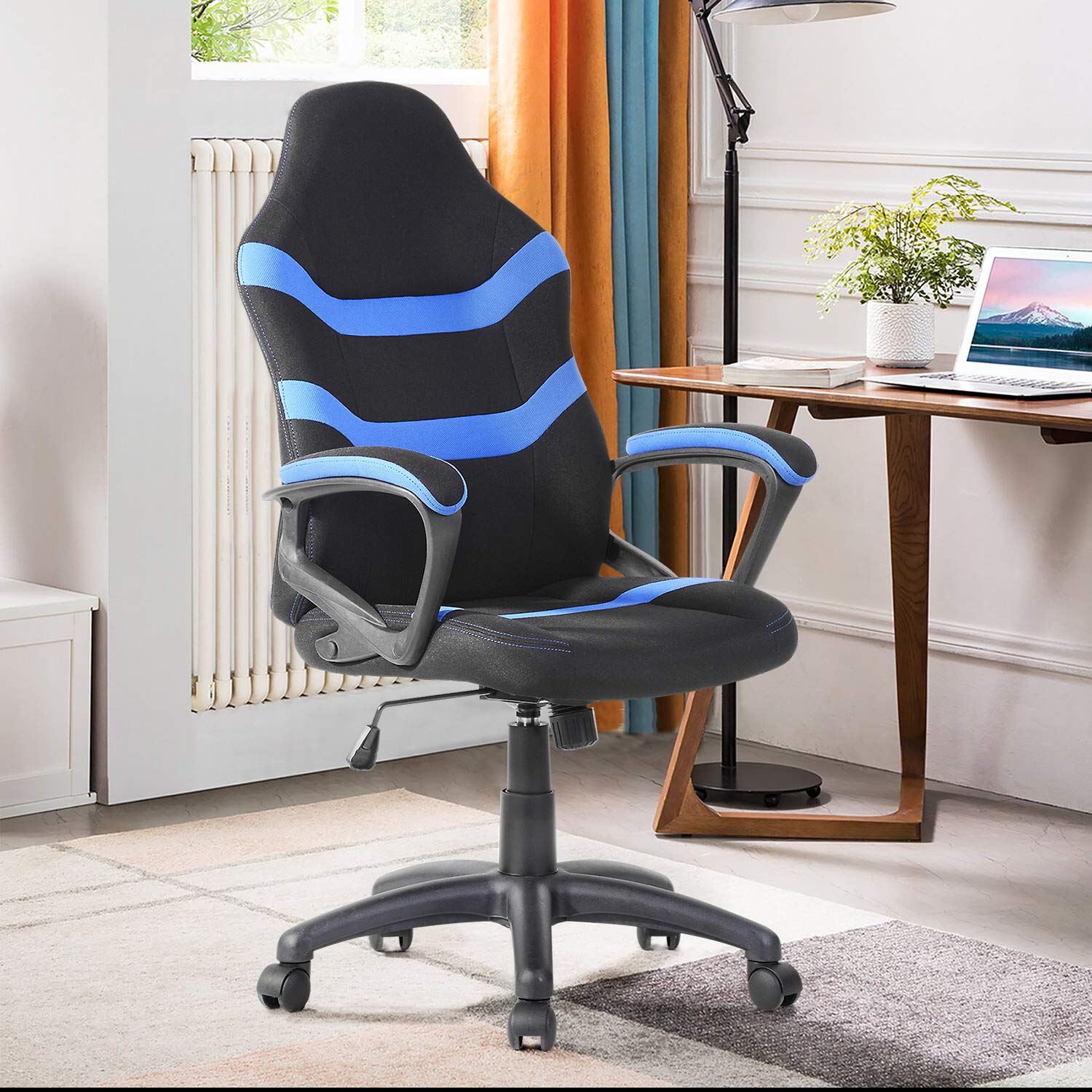 RAAMZO Silla de Oficina Ejecutiva de Estilo Racing Silla Giratoria para Escritorio de Computadora Silla para Videojuegos con Respaldo Alto en Azul y Negro
