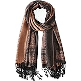 Ciormis Two Tone Silky Paisley Pashmina Shawl Scarf,Soft Women's Rave Jacquard Pashminas Wrap Scarves