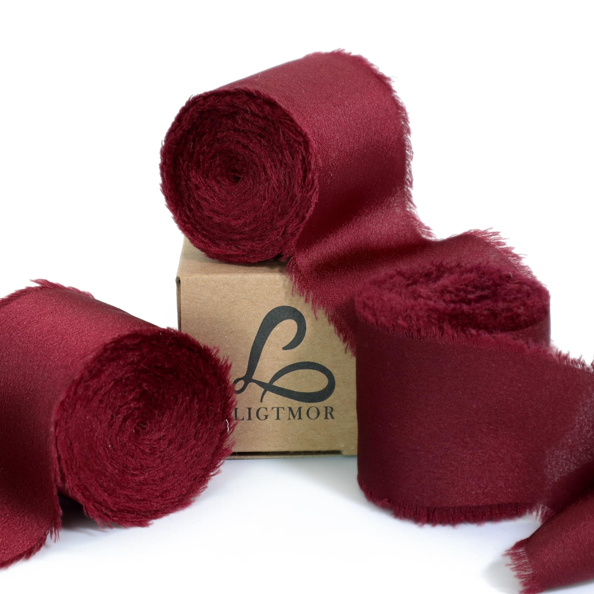Ligtmor Silk Satin Ribbon 1-1/2 inch x 15 Yard (3.8cm x 13.5m) Handmade Frayed Ribbons for Gift Wrapping Crafts Wedding Flower Bouquet Holiday Décor - Deep red