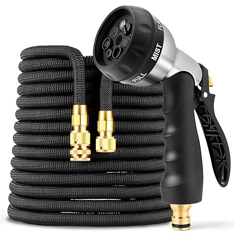 amzdeal Flexibler Gartenschlauch 30m Wasserschlauch flexibel mit 3-Lagiger Latexkern,7 Arten Brause Adapter dehnbarer Flexisc