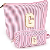 2 PCS Initial Makeup Bags for Women: Cosmetic Bag for Travel Toiletry - Birthday Gifts for 11 12 13 14 15 16 17 18 Years Old Girl Graduation Teacher Gift- Teen Girl Gifts Trendy Stuff - Pink G